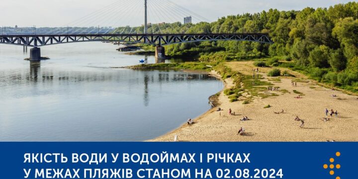 Якість води у водоймах і річках у межах пляжів — моніторинг водних об’єктів рекреаційного та оздоровчого використання станом на 02.08.2024 р.