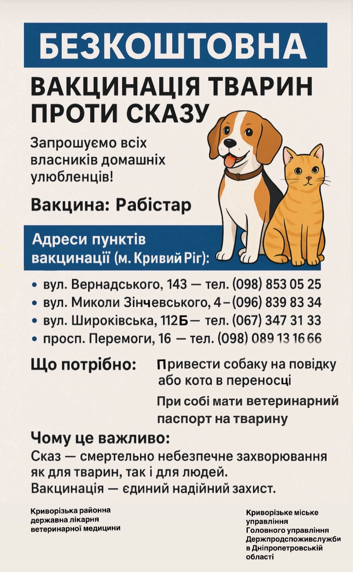 Вакцинація домашніх тварин від сказу