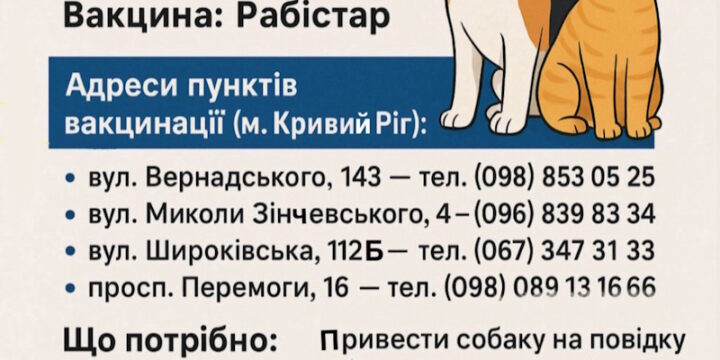 Щорічне щеплення проти сказу для домашніх тварин