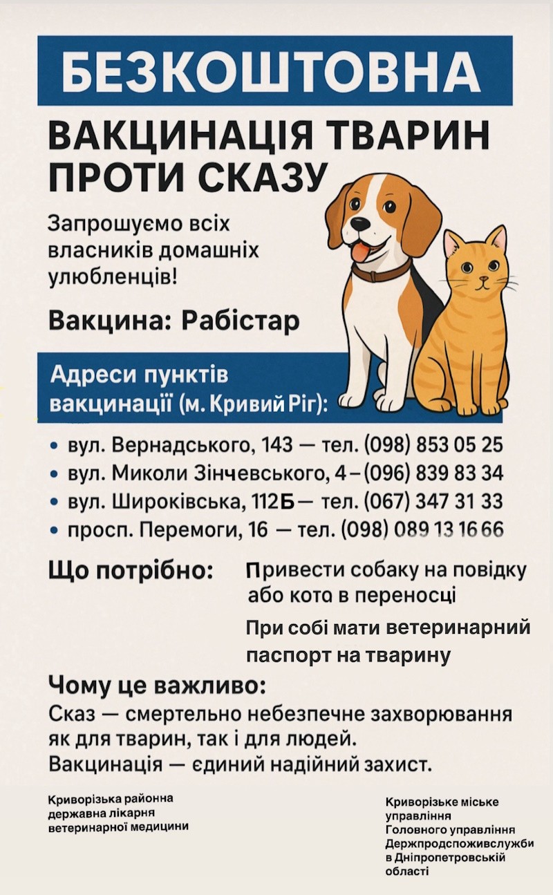 Щорічне щеплення проти сказу для домашніх тварин