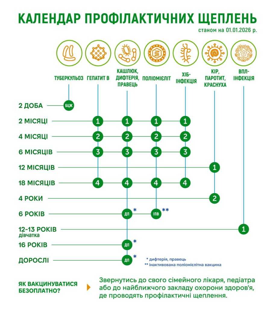 З 1 січня оновлюється Календар профілактичних щеплень: коротко про основні зміни