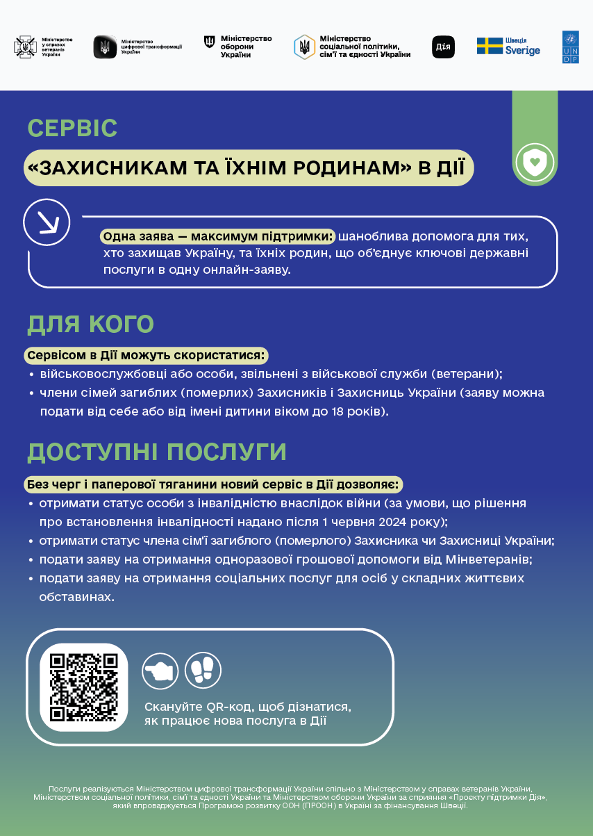 Нова комплексна послуга для Захисників і їхніх родин — отримуйте допомогу легко в Дії